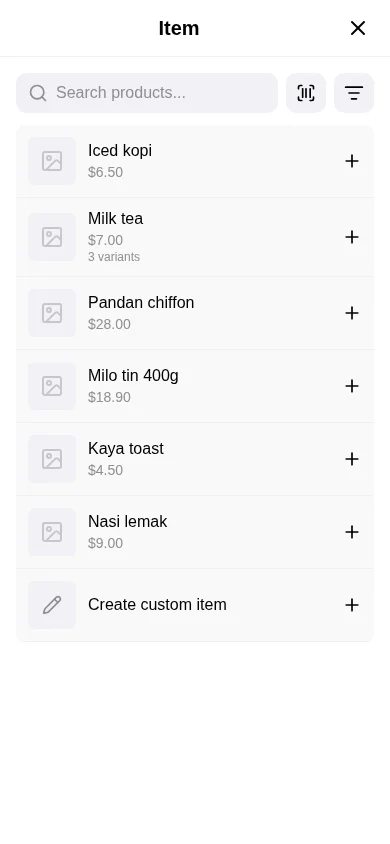 The scan button next to the search bar when adding an item