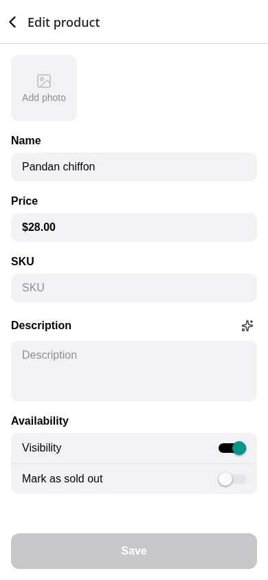 The SKU field on Edit product